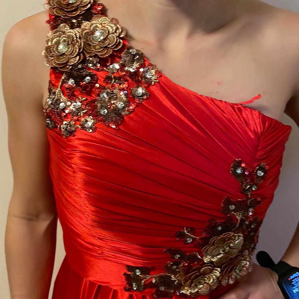 Long red dress one shoulder